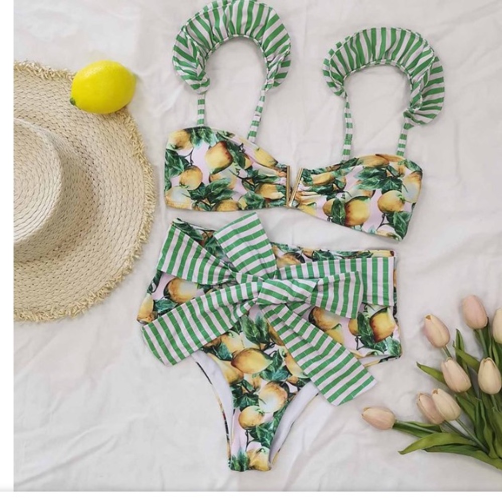 Women Fashion Plants Print Sexy Camisole Bikini Swimsuit  sets - Picture 2 of 9